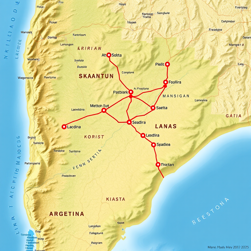 Mapa detallado de Argentina mostrando rutas principales y ubicaciones estratégicas de estaciones de servicio para viajes largos por carretera