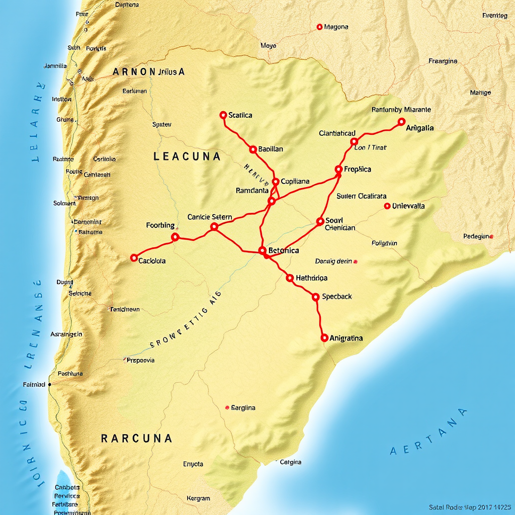Mapa detallado de Argentina mostrando rutas principales y estaciones de servicio estratégicamente ubicadas para viajes largos por carretera