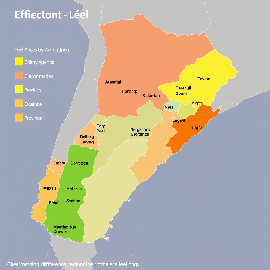 Mapa de Argentina mostrando las diferencias de precios de combustible por provincia con códigos de colores indicando las regiones más económicas y más costosas para repostar