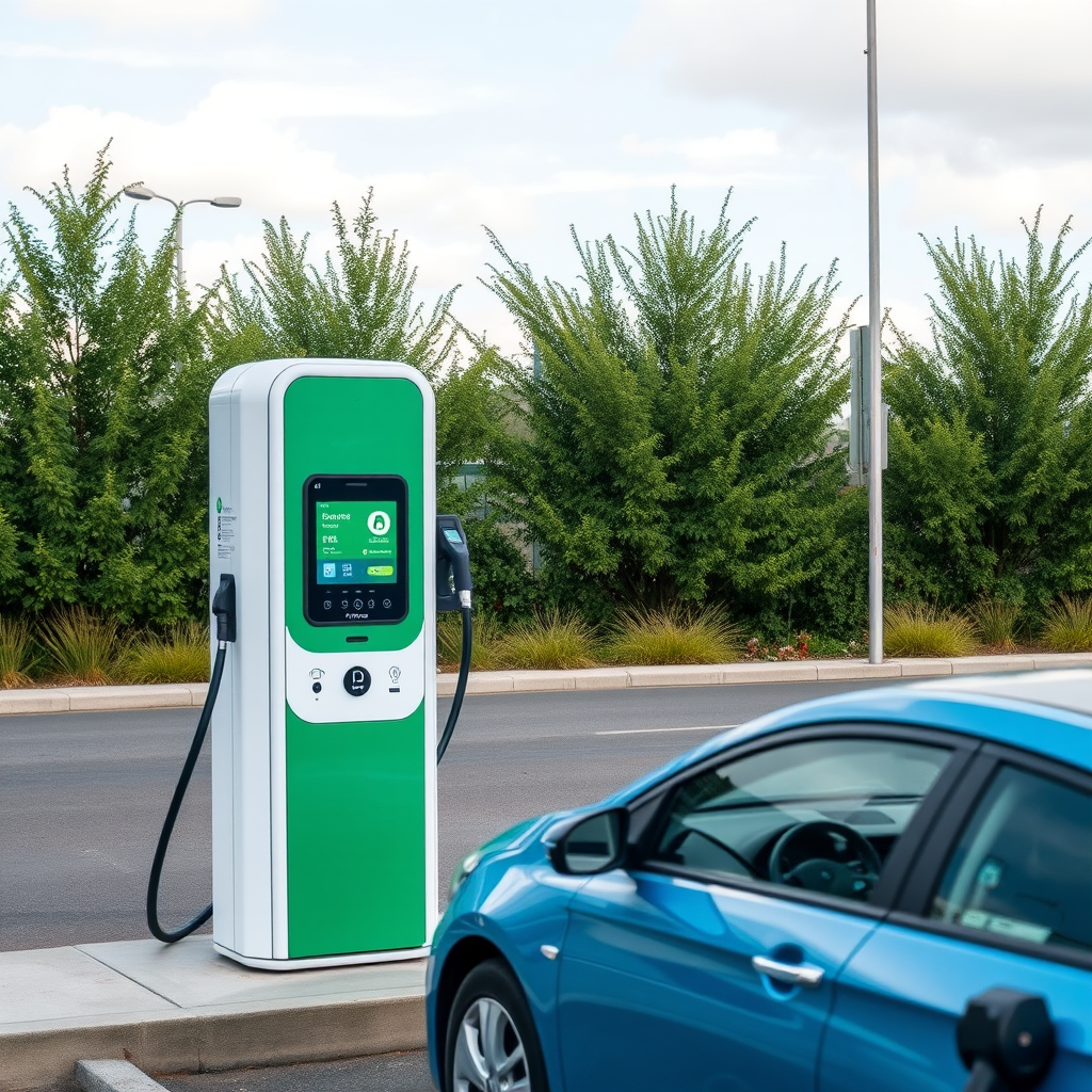 Estación de carga para vehículos eléctricos en Argentina con terminal de pago digital integrado